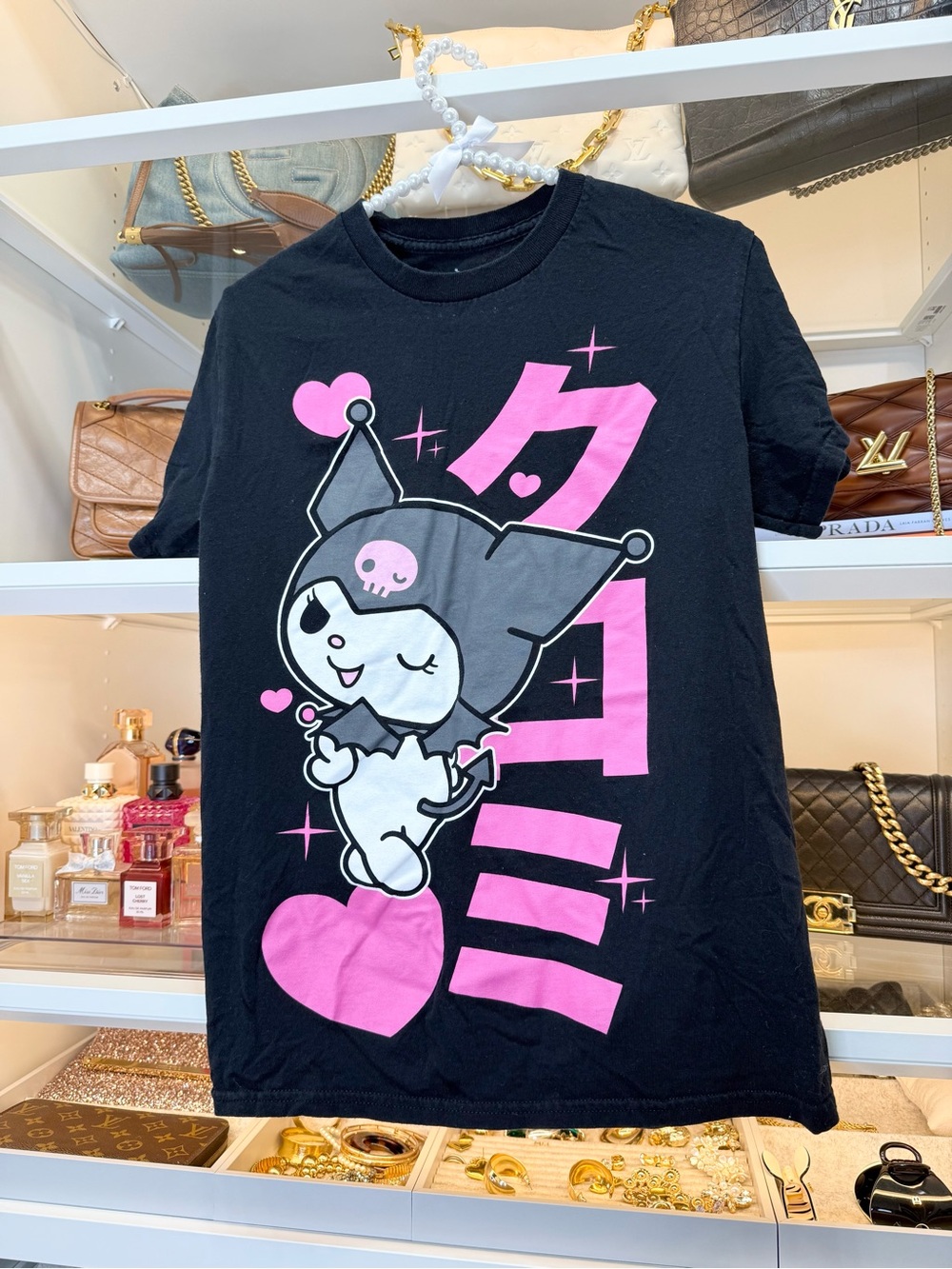 Sanrio Kuromi Black Tee with Pink Graphic